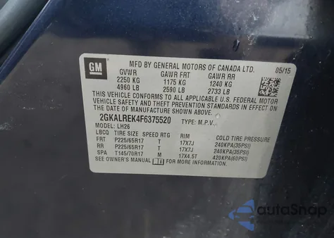 2015 GMC Terrain Sle-2 from USA, damaged, VIN 2GKALREK4F6375520